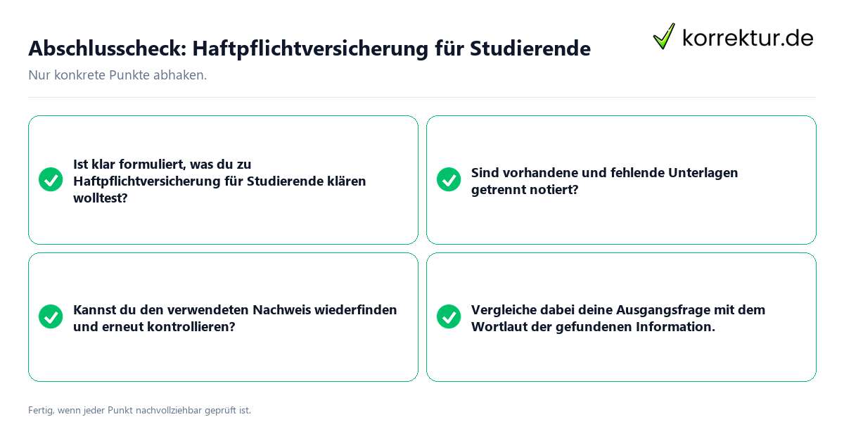 Konkreter Abschlusscheck zu Haftpflichtversicherung für Studierende