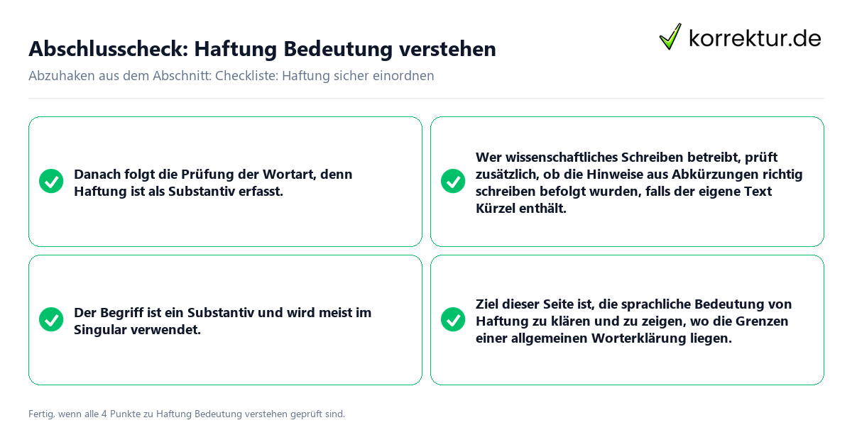 Konkreter Abschlusscheck zu Haftung Bedeutung verstehen