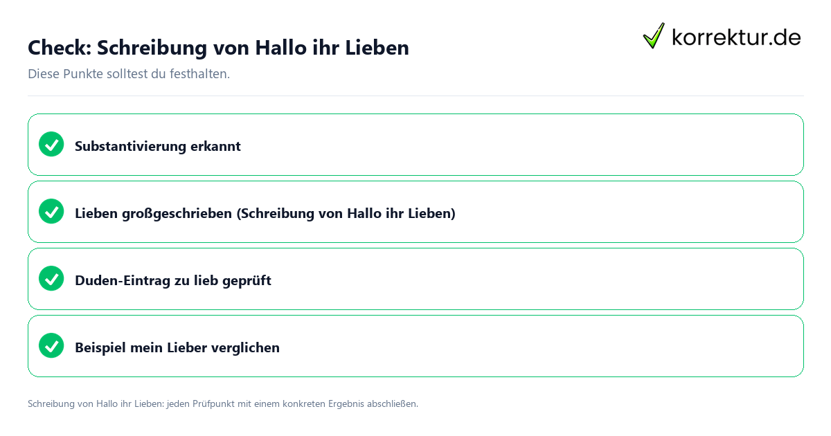 Check: Schreibung von Hallo ihr Lieben Schreibung von Hallo ihr Lieben mit einer themenspezifischen Checkliste