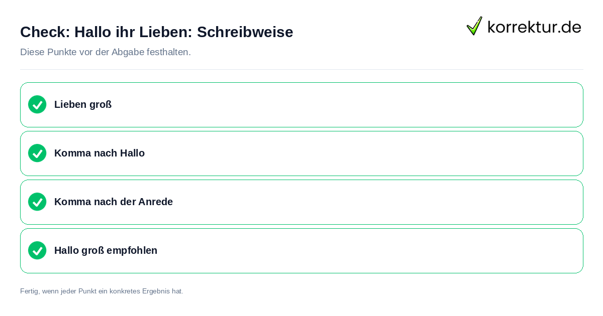 Hallo ihr Lieben: Schreibweise: Prüfliste mit vier Punkten