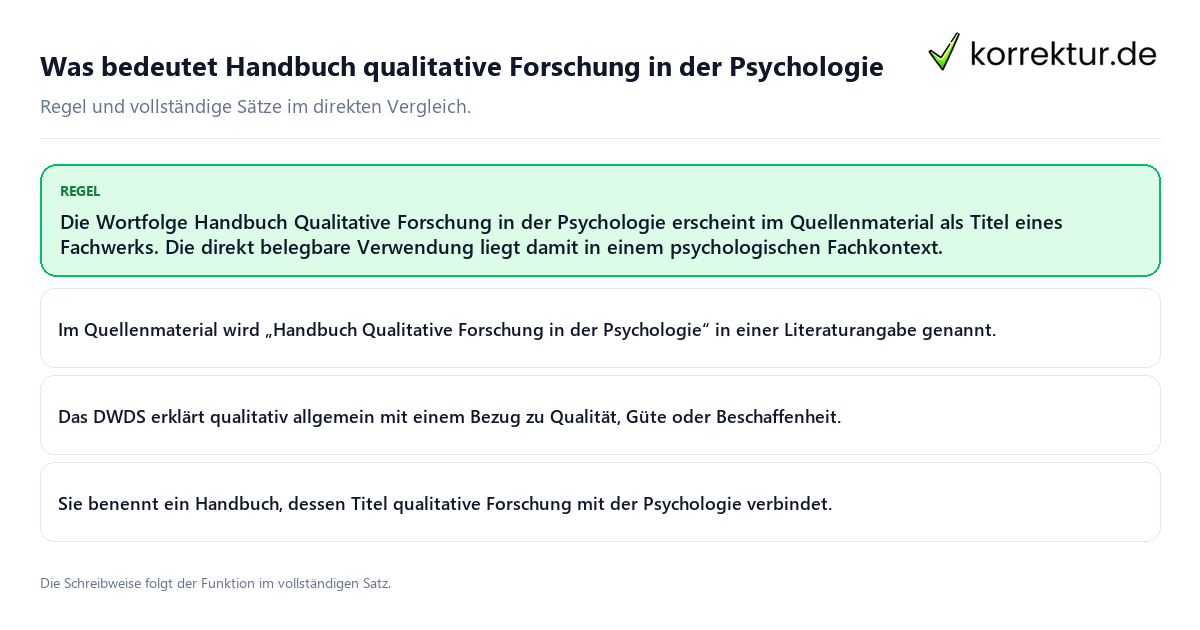 Konkrete Regel und vollständige Beispielsätze zu Was bedeutet Handbuch qualitative Forschung in der Psychologie