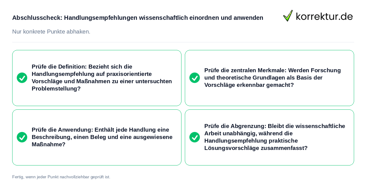 Konkreter Abschlusscheck zu Handlungsempfehlungen wissenschaftlich einordnen und anwenden