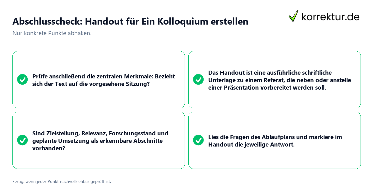 Konkreter Abschlusscheck zu Handout für Ein Kolloquium erstellen