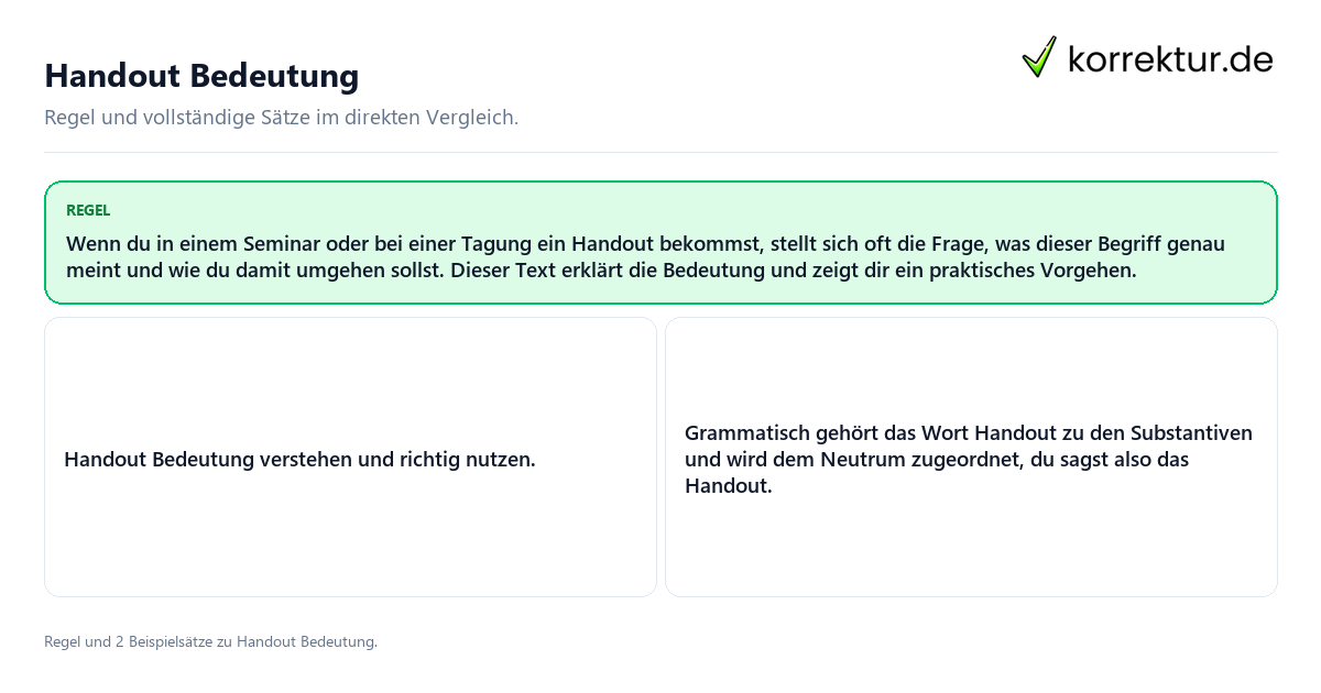 Handout Bedeutung Konkrete Regel und vollständige Beispielsätze zu Handout Bedeutung
