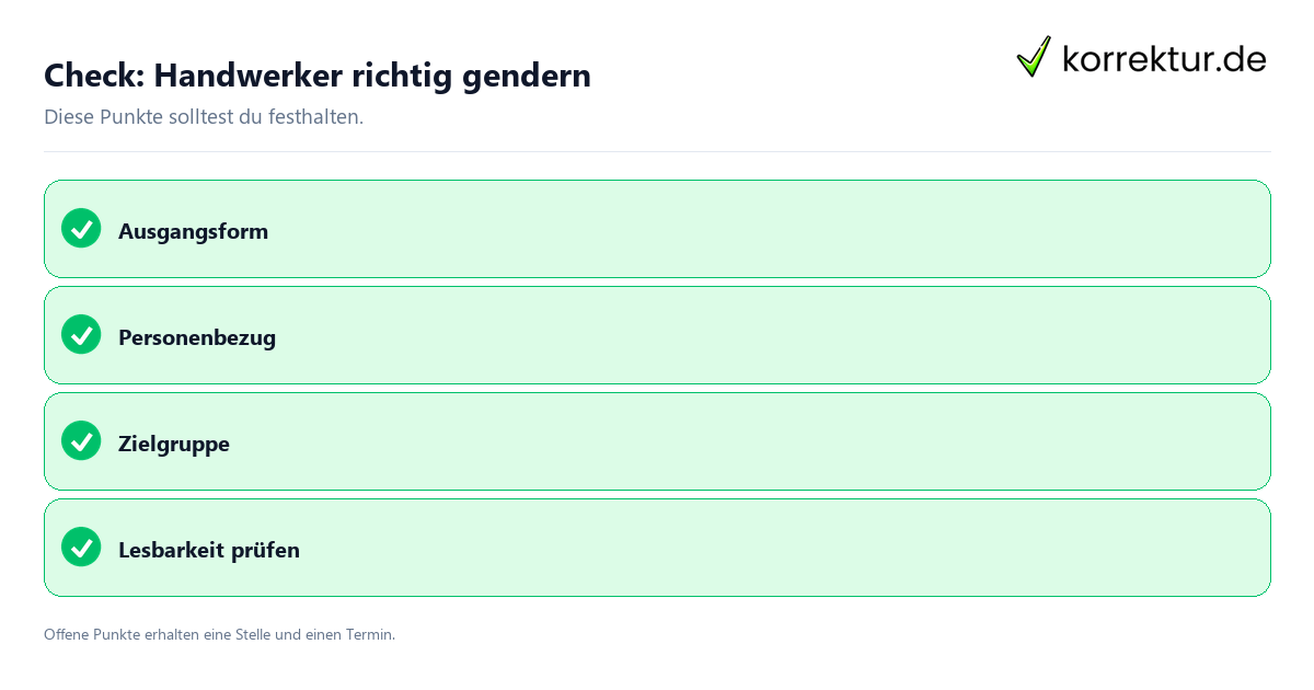 Check: Handwerker richtig gendern Handwerker richtig gendern mit Checkliste für Unterlagen und nächste Schritte