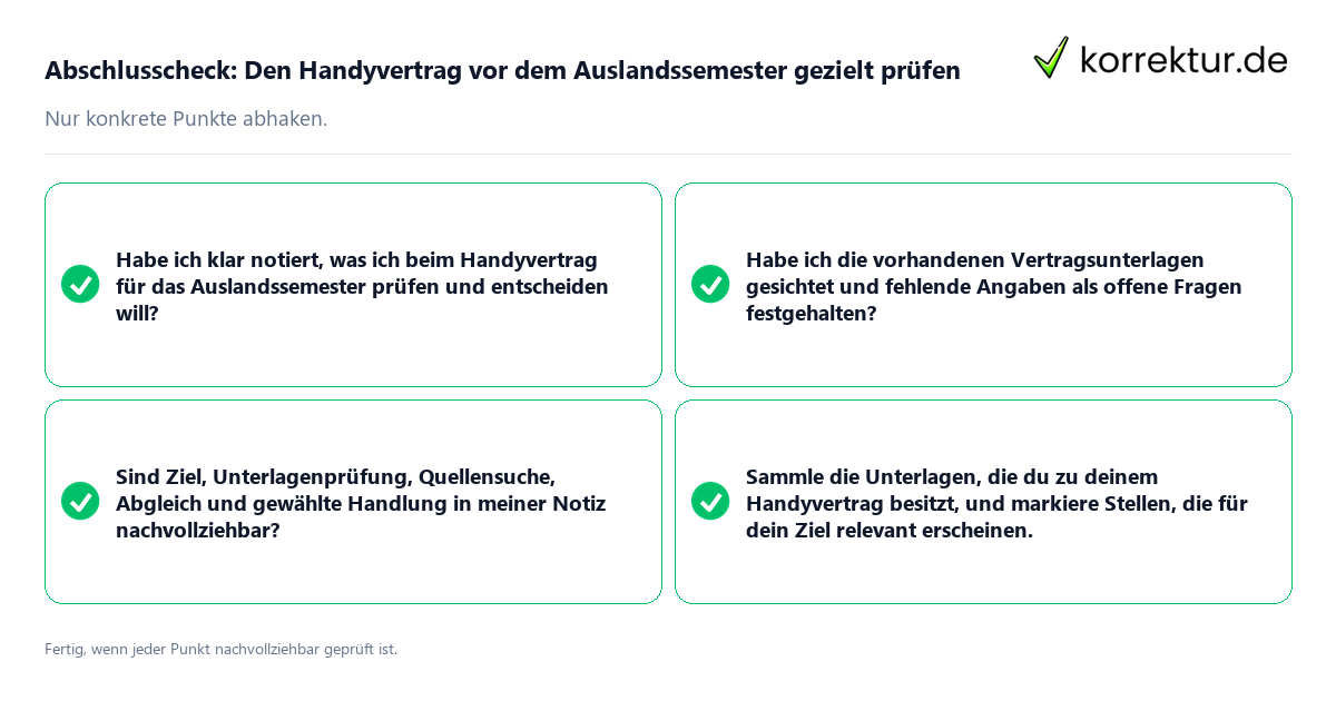 Konkreter Abschlusscheck zu Den Handyvertrag vor dem Auslandssemester gezielt prüfen