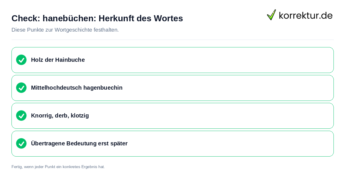 hanebüchen: Herkunft des Wortes: Prüfliste mit vier Punkten