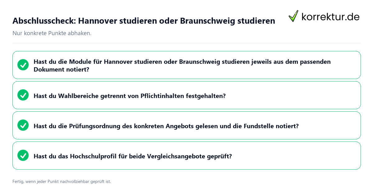 Konkreter Abschlusscheck zu Hannover studieren oder Braunschweig studieren