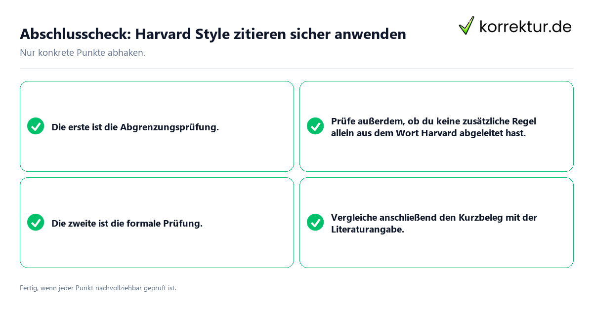 Konkreter Abschlusscheck zu Harvard Style zitieren sicher anwenden