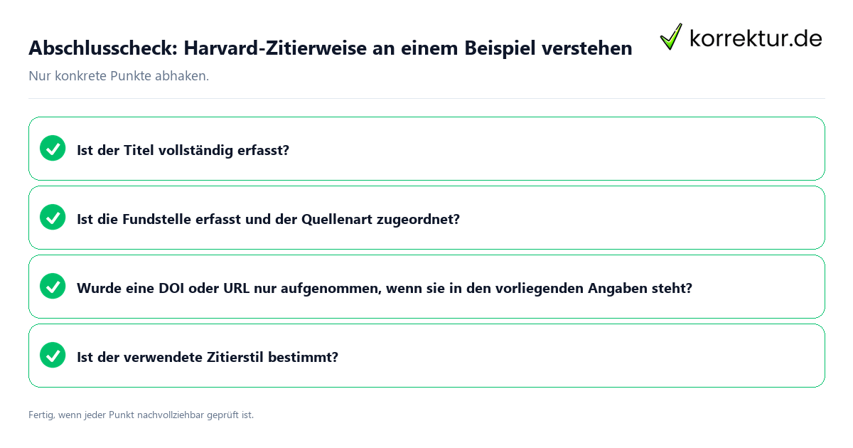 Konkreter Abschlusscheck zu Harvard-Zitierweise an einem Beispiel verstehen