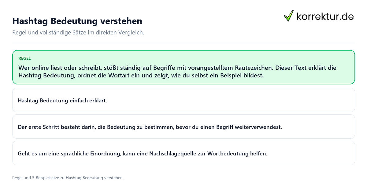 Hashtag Bedeutung verstehen Konkrete Regel und vollständige Beispielsätze zu Hashtag Bedeutung verstehen