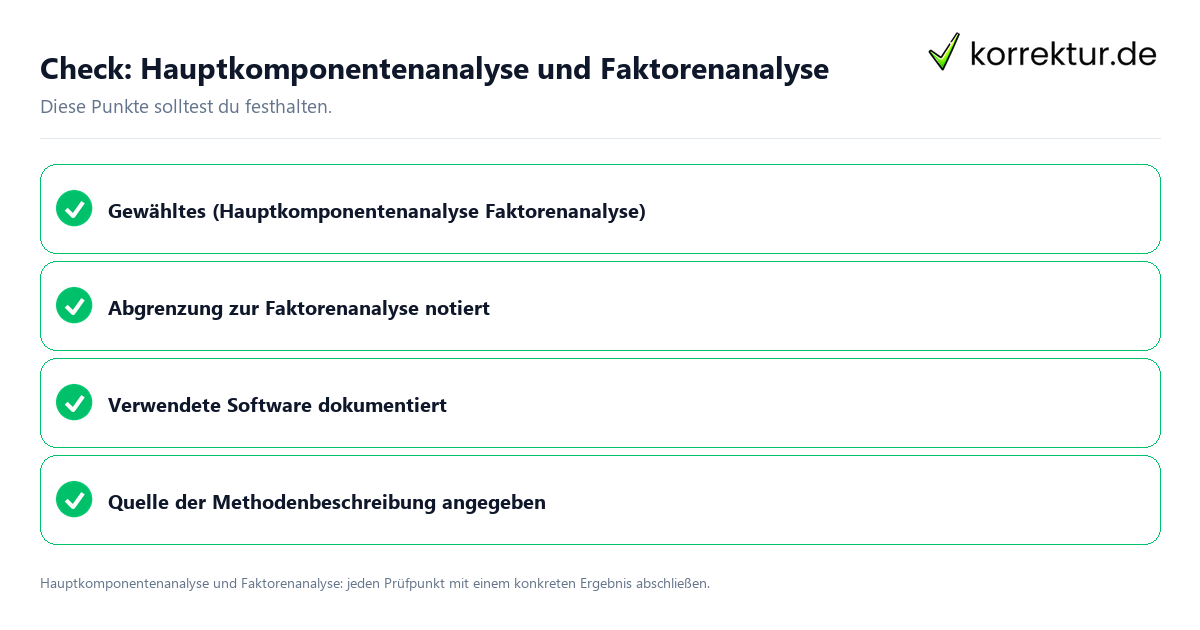 Hauptkomponentenanalyse und Faktorenanalyse mit einer themenspezifischen Checkliste