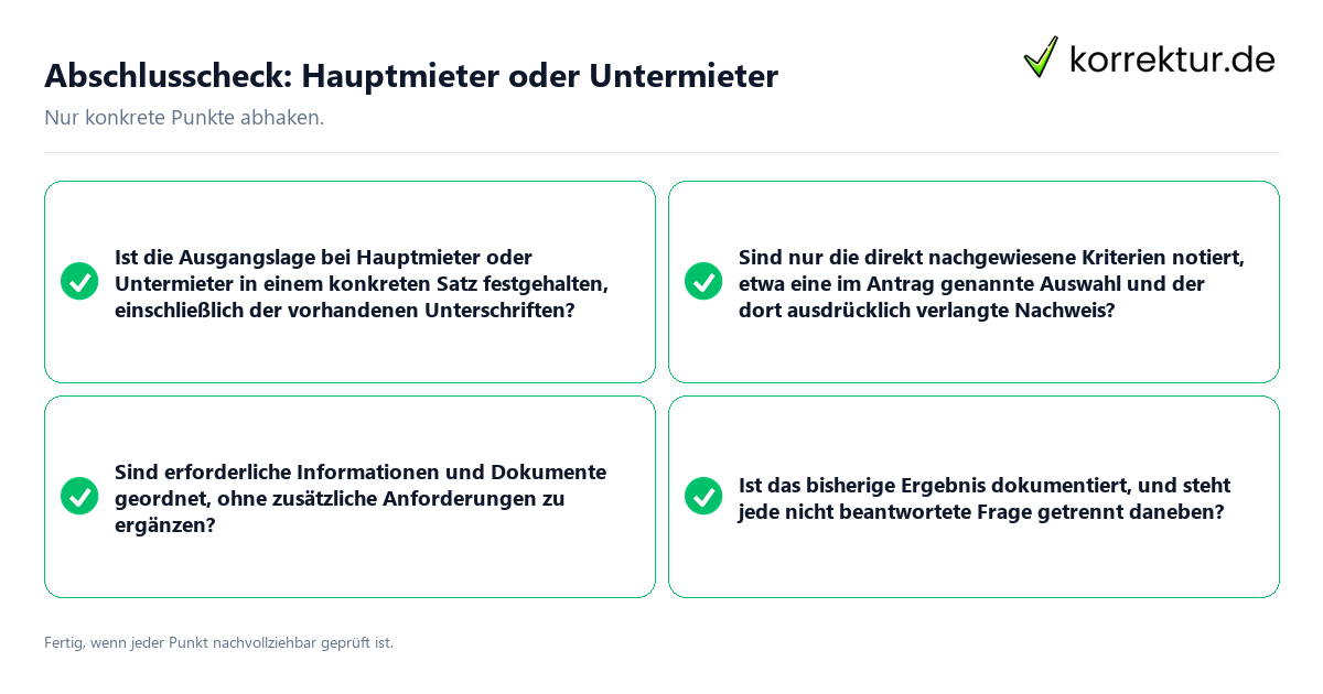 Konkreter Abschlusscheck zu Hauptmieter oder Untermieter
