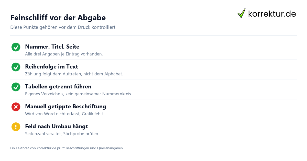 Feinschliff vor der Abgabe Checkliste Abbildungsverzeichnis Hausarbeit prüfen