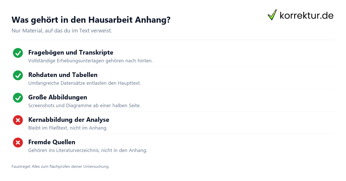 Hausarbeit Anhang Checkliste: Inhalte richtig einordnen