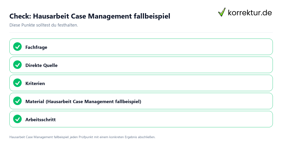Hausarbeit Case Management fallbeispiel mit einer themenspezifischen Checkliste