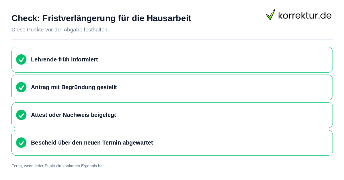 Fristverlängerung für die Hausarbeit: Prüfliste mit vier Punkten