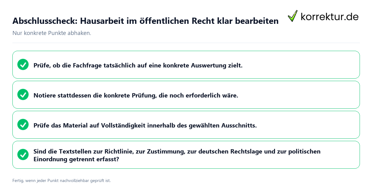 Konkreter Abschlusscheck zu Hausarbeit im öffentlichen Recht klar bearbeiten