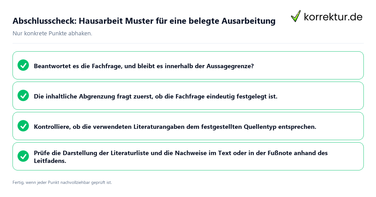Konkreter Abschlusscheck zu Hausarbeit Muster für eine belegte Ausarbeitung