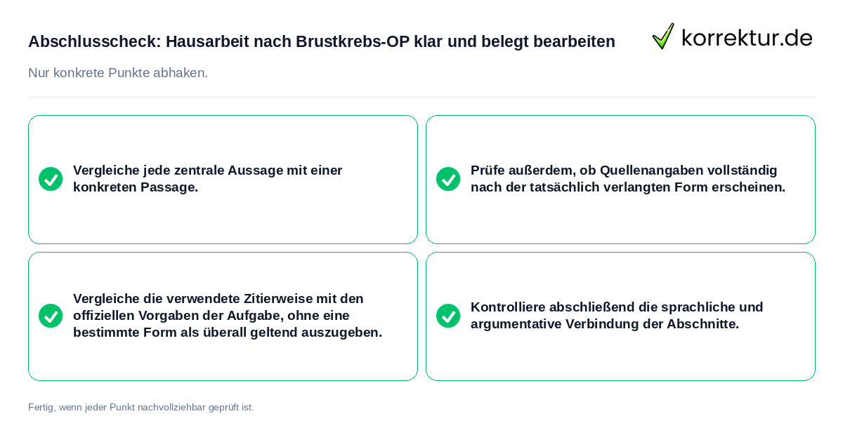 Abschlusscheck: Hausarbeit nach Brustkrebs-OP klar und belegt bearbeiten Konkreter Abschlusscheck zu Hausarbeit nach Brustkrebs-OP klar und belegt bearbeiten