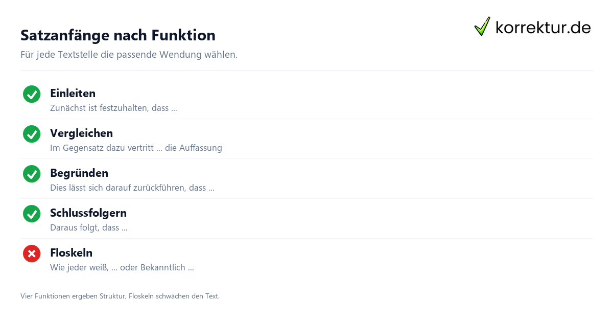 Satzanfänge Hausarbeit: Funktionen für abwechslungsreiches Schreiben