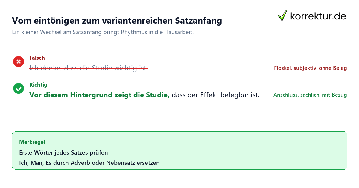 Satzanfänge Hausarbeit: Beispiel für variantenreichen Einstieg