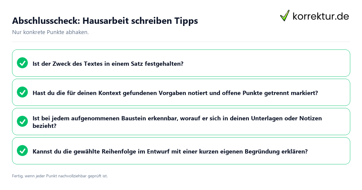 Abschlusscheck: Hausarbeit schreiben Tipps Konkreter Abschlusscheck zu Hausarbeit schreiben Tipps