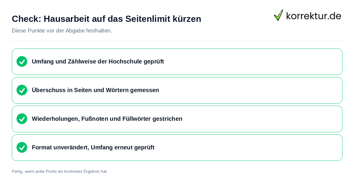 Hausarbeit auf das Seitenlimit kürzen: Prüfliste mit vier Punkten