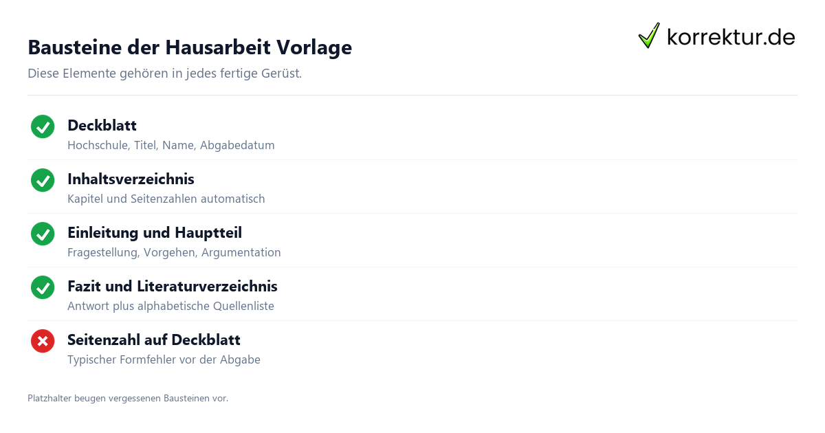 Bausteine der Hausarbeit Vorlage Hausarbeit Vorlage Bausteine Checkliste