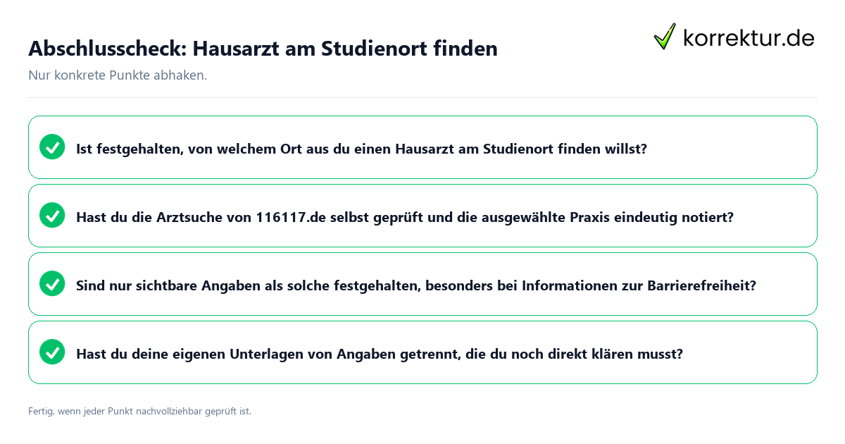 Konkreter Abschlusscheck zu Hausarzt am Studienort finden