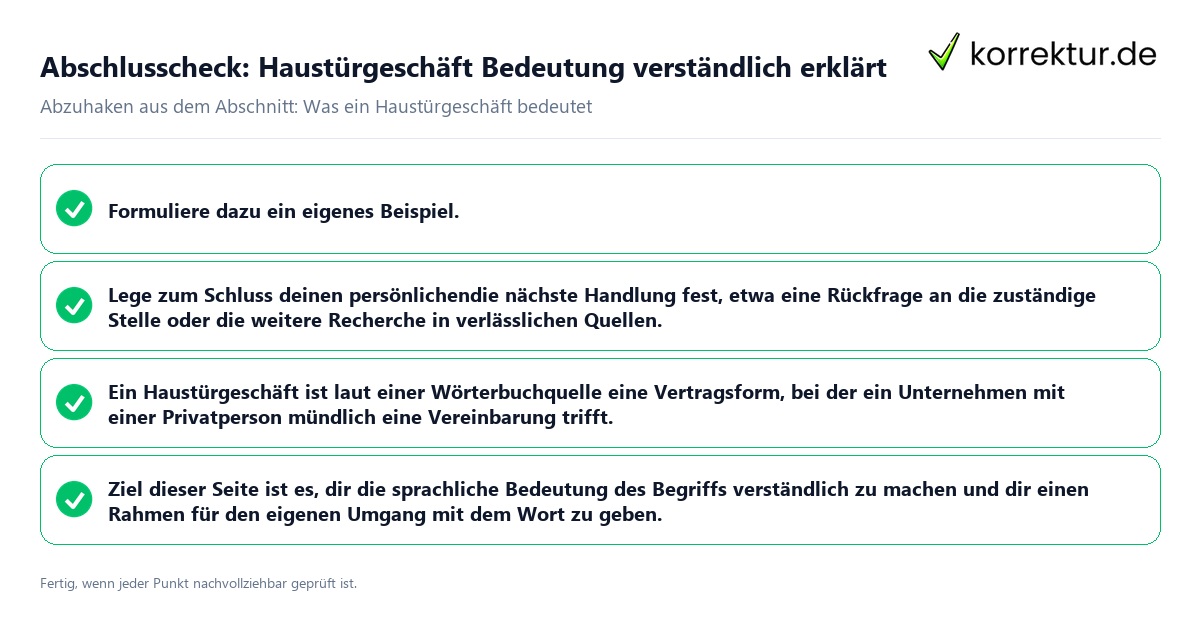 Konkreter Abschlusscheck zu Haustürgeschäft Bedeutung verständlich erklärt