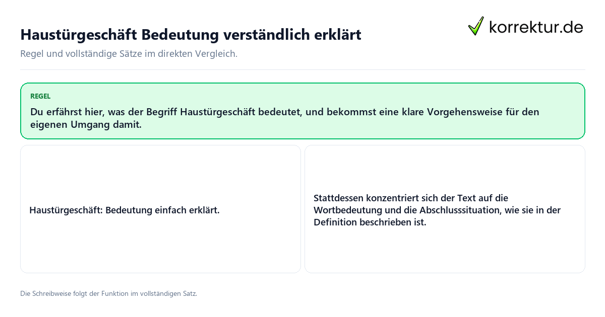 Konkrete Regel und vollständige Beispielsätze zu Haustürgeschäft Bedeutung verständlich erklärt