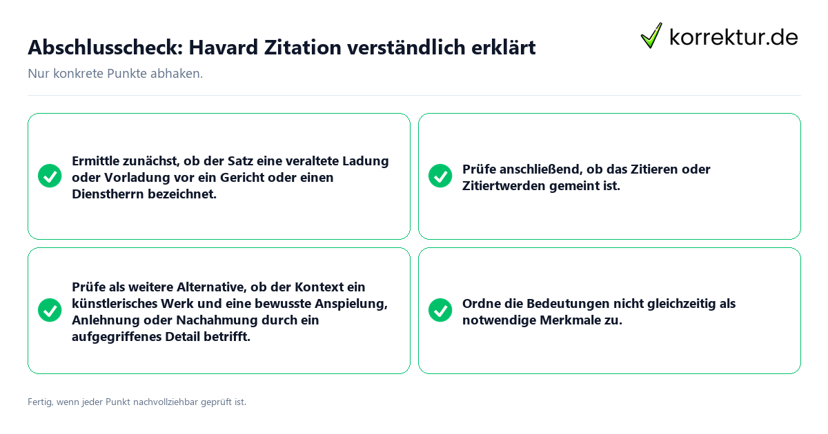 Konkreter Abschlusscheck zu Havard Zitation verständlich erklärt