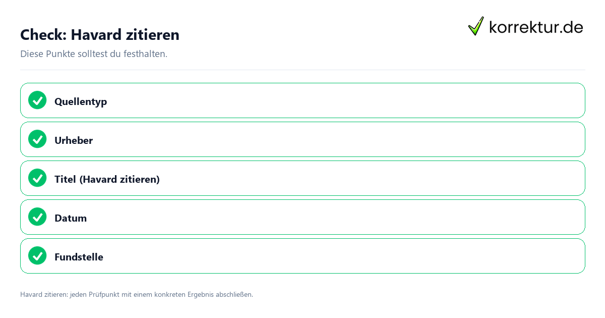 Havard zitieren mit einer themenspezifischen Checkliste