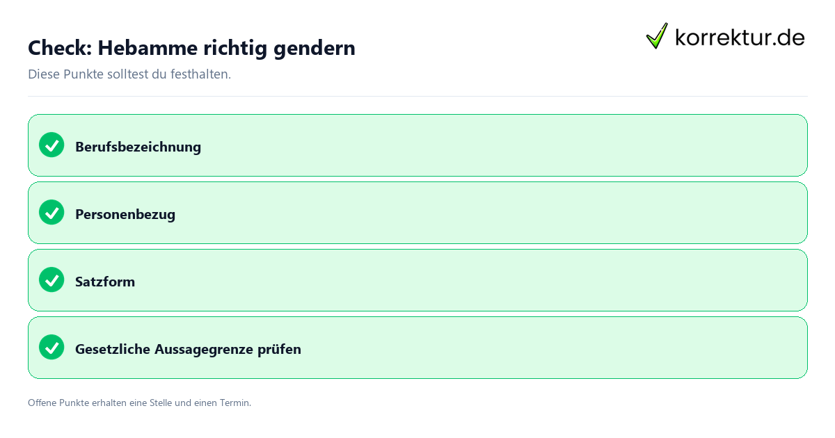 Hebamme richtig gendern mit Checkliste für Unterlagen und nächste Schritte