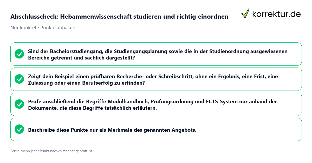 Konkreter Abschlusscheck zu Hebammenwissenschaft studieren und richtig einordnen