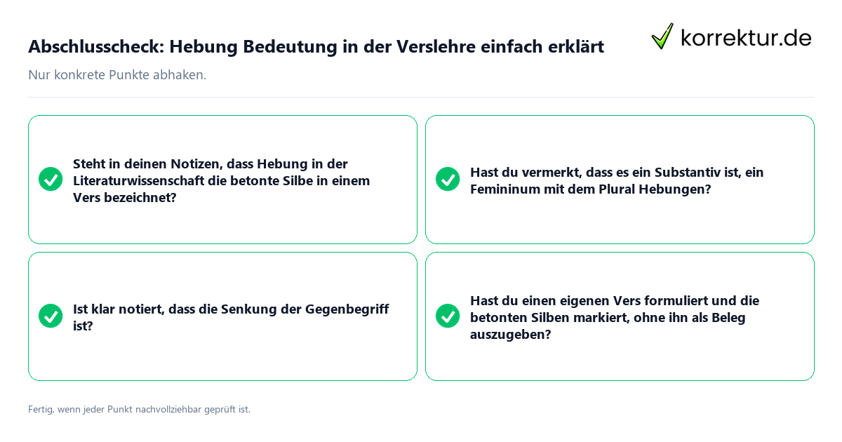 Konkreter Abschlusscheck zu Hebung Bedeutung in der Verslehre einfach erklärt