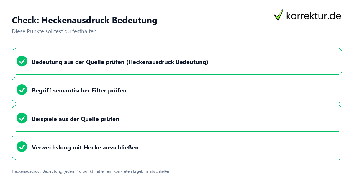 Heckenausdruck Bedeutung mit einer themenspezifischen Checkliste