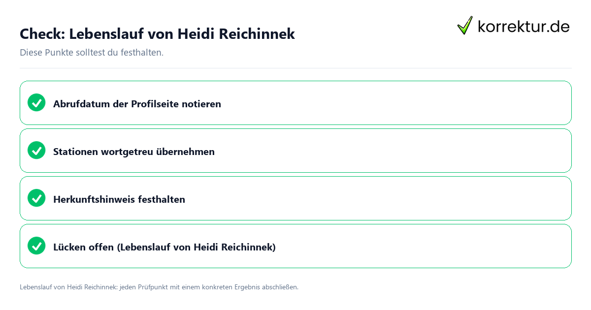 Lebenslauf von Heidi Reichinnek mit einer themenspezifischen Checkliste