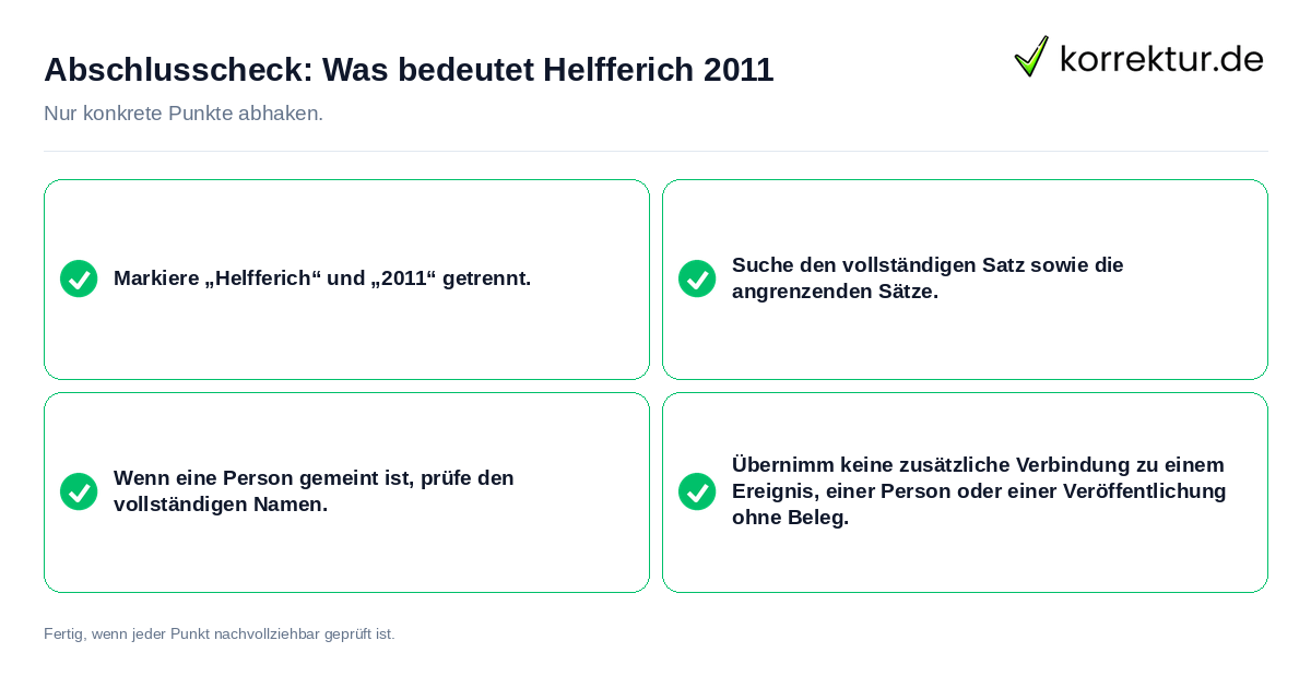 Konkreter Abschlusscheck zu Was bedeutet Helfferich 2011