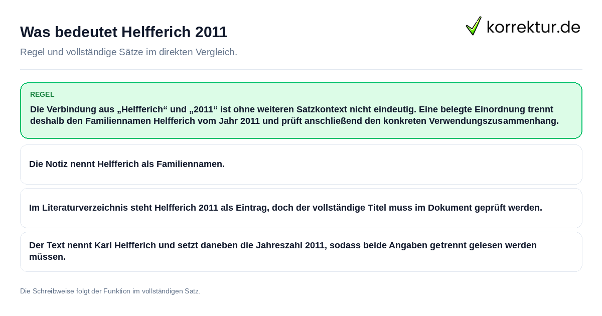 Konkrete Regel und vollständige Beispielsätze zu Was bedeutet Helfferich 2011