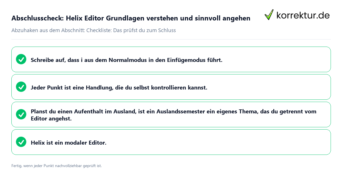 Konkreter Abschlusscheck zu Helix Editor Grundlagen verstehen und sinnvoll angehen