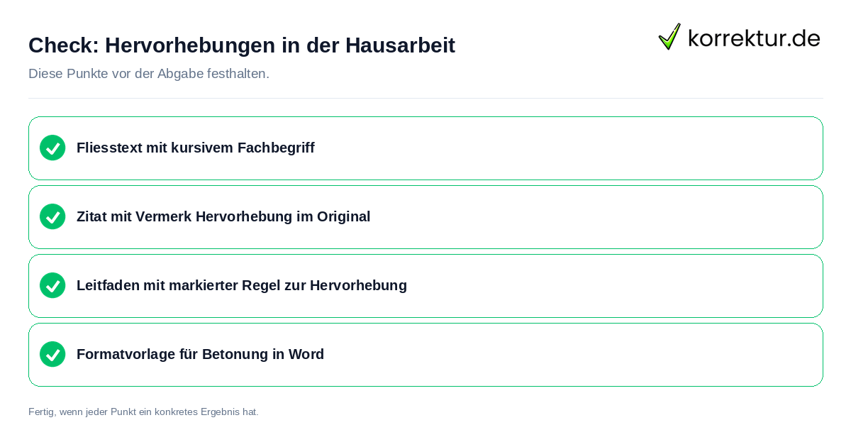 Check: Hervorhebungen in der Hausarbeit Hervorhebungen in der Hausarbeit: Prüfliste mit vier Punkten