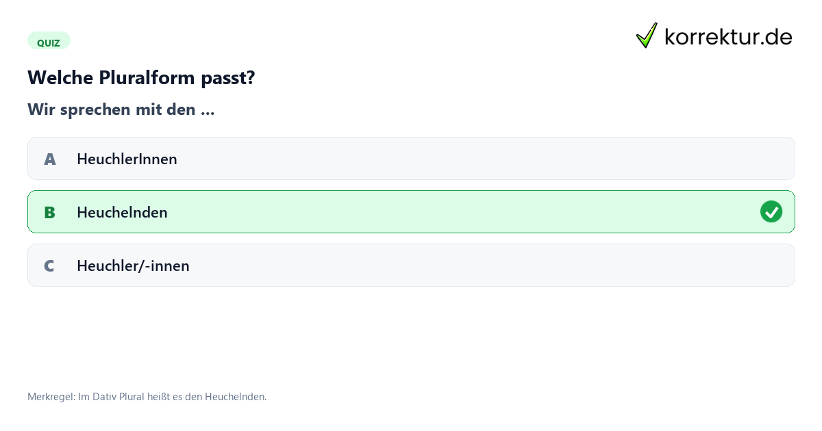 Welche Pluralform passt? Heuchler richtig gendern: Quiz zur belegten Pluralform
