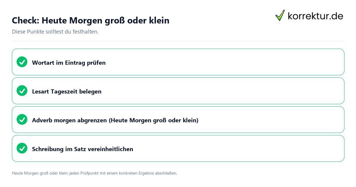 Heute Morgen groß oder klein mit einer themenspezifischen Checkliste