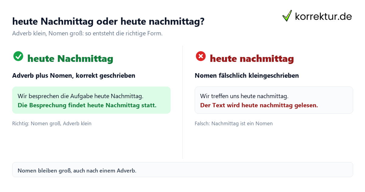 heute Nachmittag oder heute nachmittag? heute Nachmittag oder heute nachmittag richtige Schreibweise im Vergleich