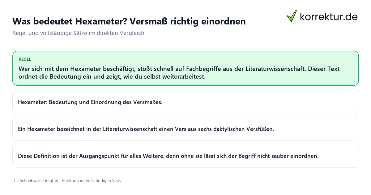 Konkrete Regel und vollständige Beispielsätze zu Was bedeutet Hexameter? Versmaß richtig einordnen