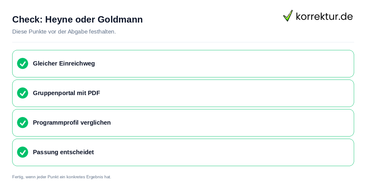 Check: Heyne oder Goldmann Heyne oder Goldmann: Prüfliste mit vier Punkten