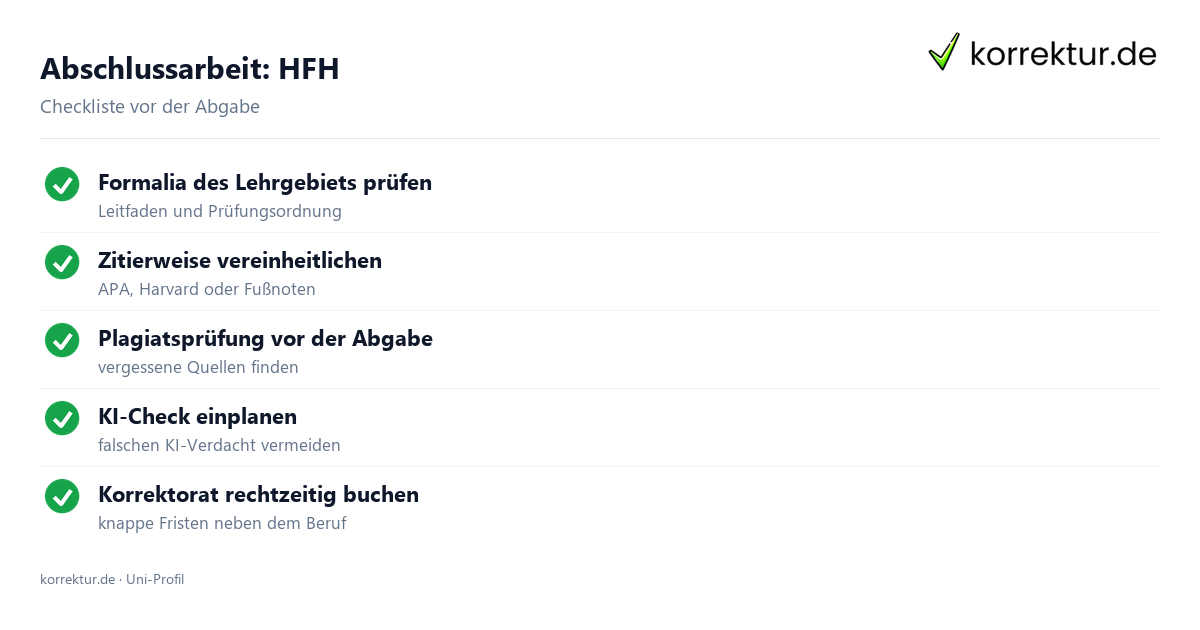 Abschlussarbeit an der HFH: Checkliste für Formalia, Fristen und Plagiatsprüfung