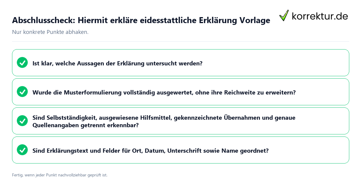 Abschlusscheck: Hiermit erkläre eidesstattliche Erklärung Vorlage Konkreter Abschlusscheck zu Hiermit erkläre eidesstattliche Erklärung Vorlage